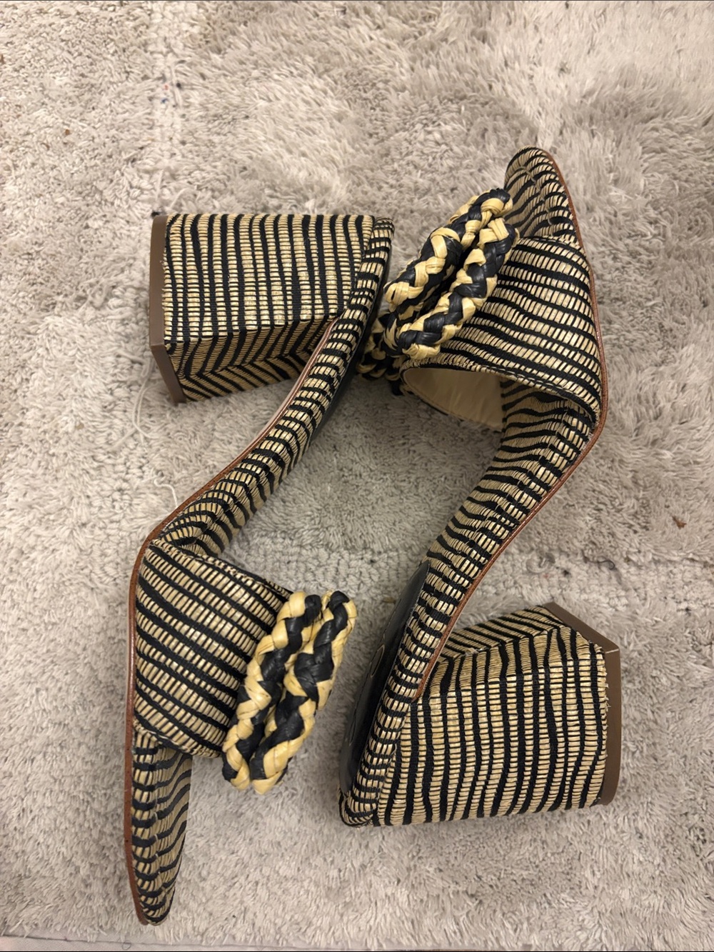 Jessica Simpson Black & Natural Woven Block Heel Slides
